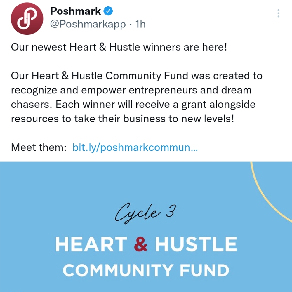 Thank you, Poshmark! I am a Poshmark Heart & Hustle Community Fund Winner! - Picture 3 of 5
